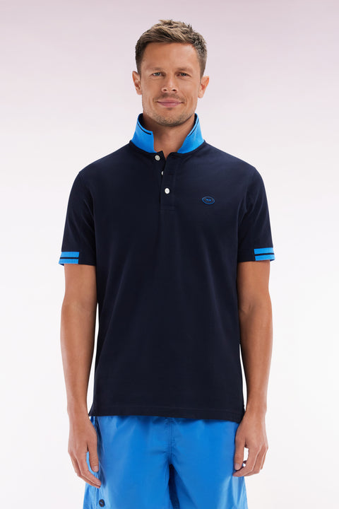 Polo à manches courtes en coton marine détails colorés coupe décontractée - Image 1
