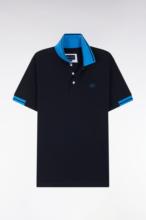 Polo à manches courtes en coton marine détails colorés coupe décontractée - Image 2