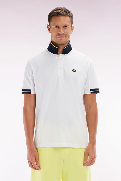 Polo à manches courtes en coton jaune détails colorés coupe décontractée - Image 1