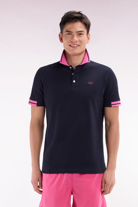 Polo à manches courtes en coton rose détails colorés coupe décontractée - Image 1