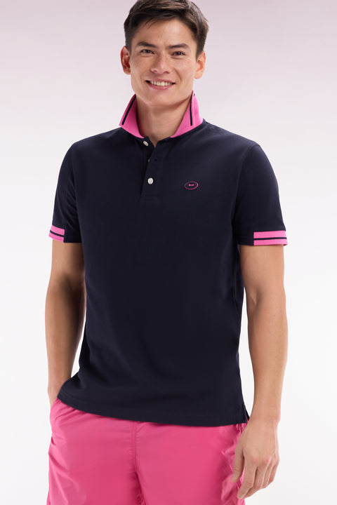 Polo à manches courtes en coton rose détails colorés coupe décontractée - Image 3