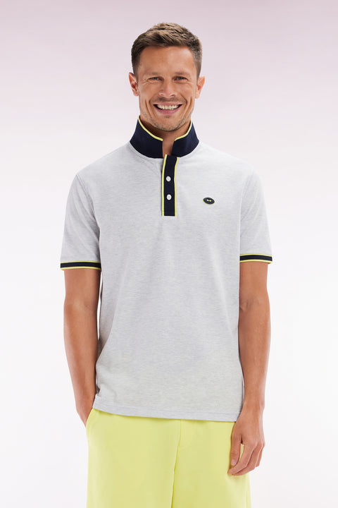 Polo à manches courtes en coton jaune rayures colorés coupe décontractée - Image 1