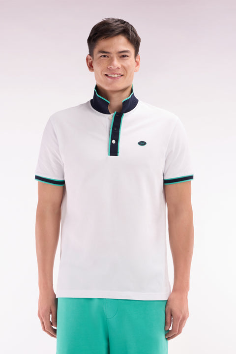 Polo à manches courtes en coton vert rayures colorées coupe décontractée - Image 1