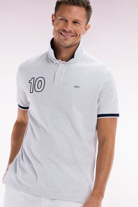 Polo à manches courtes en coton gris broderie 10 coupe décontractée - Image 3