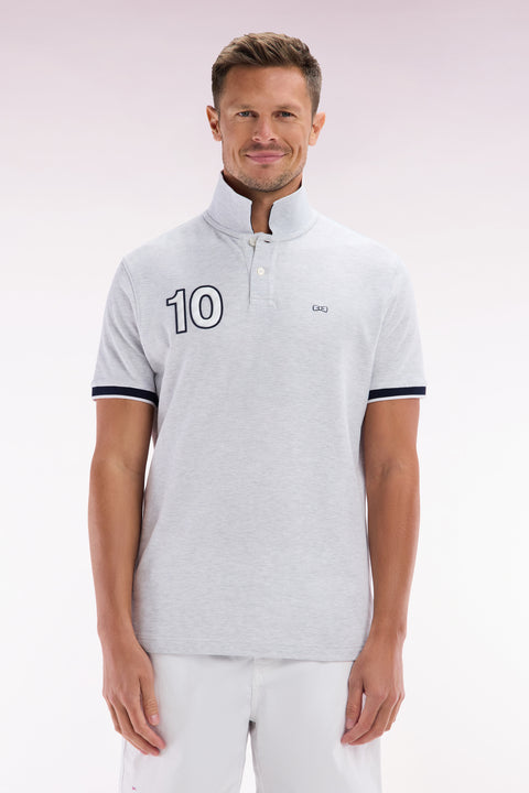 Polo à manches courtes en coton gris broderie 10 coupe décontractée - Image 1