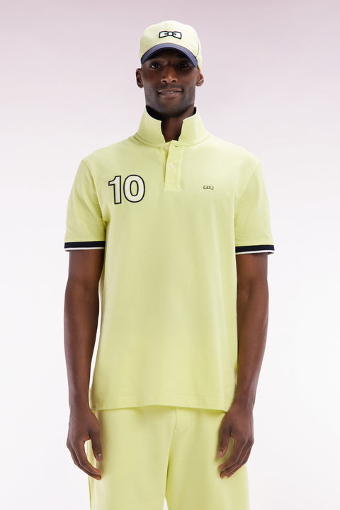 Polo à manches courtes en coton jaune broderie 10 coupe décontractée - Image 1