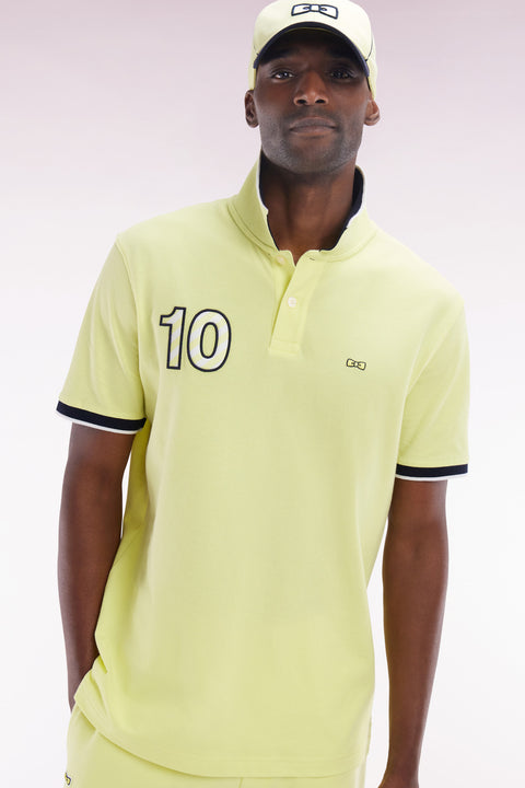 Polo à manches courtes en coton jaune broderie 10 coupe décontractée - Image 3