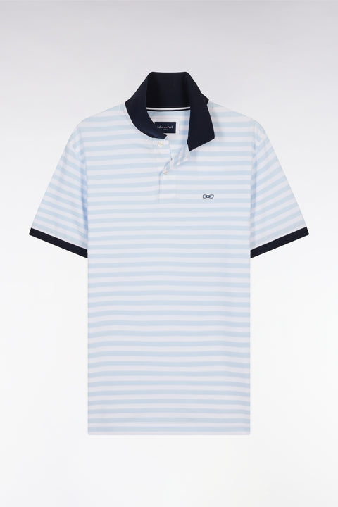 Polo marinière à manches courtes en coton stretch rayé ciel coupe ajustée - Image 2