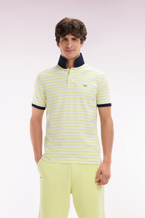 Polo marinière à manches courtes en coton stretch rayé jaune coupe ajustée - Image 1