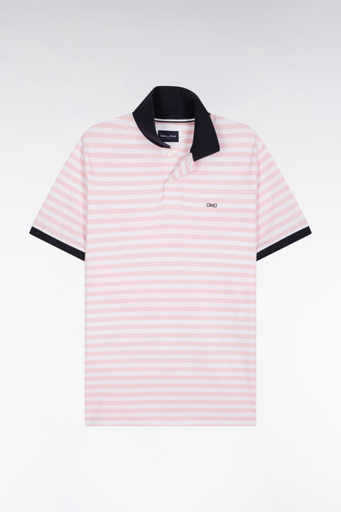 Polo marinière à manches courtes en coton stretch rayé rose coupe ajustée - Image 2