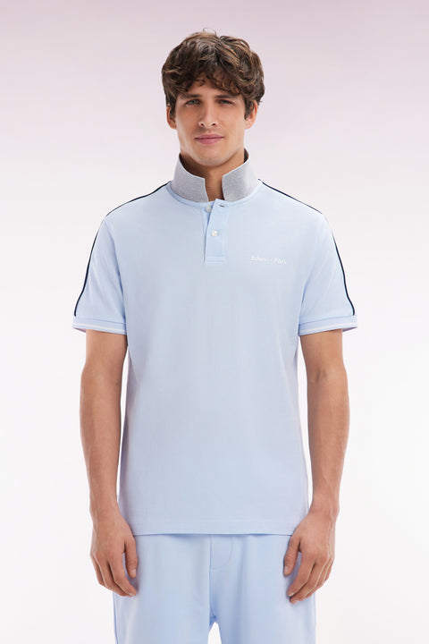 Polo à manches courtes uni en coton ciel inscription Eden Park coupe décontractée - Image 1