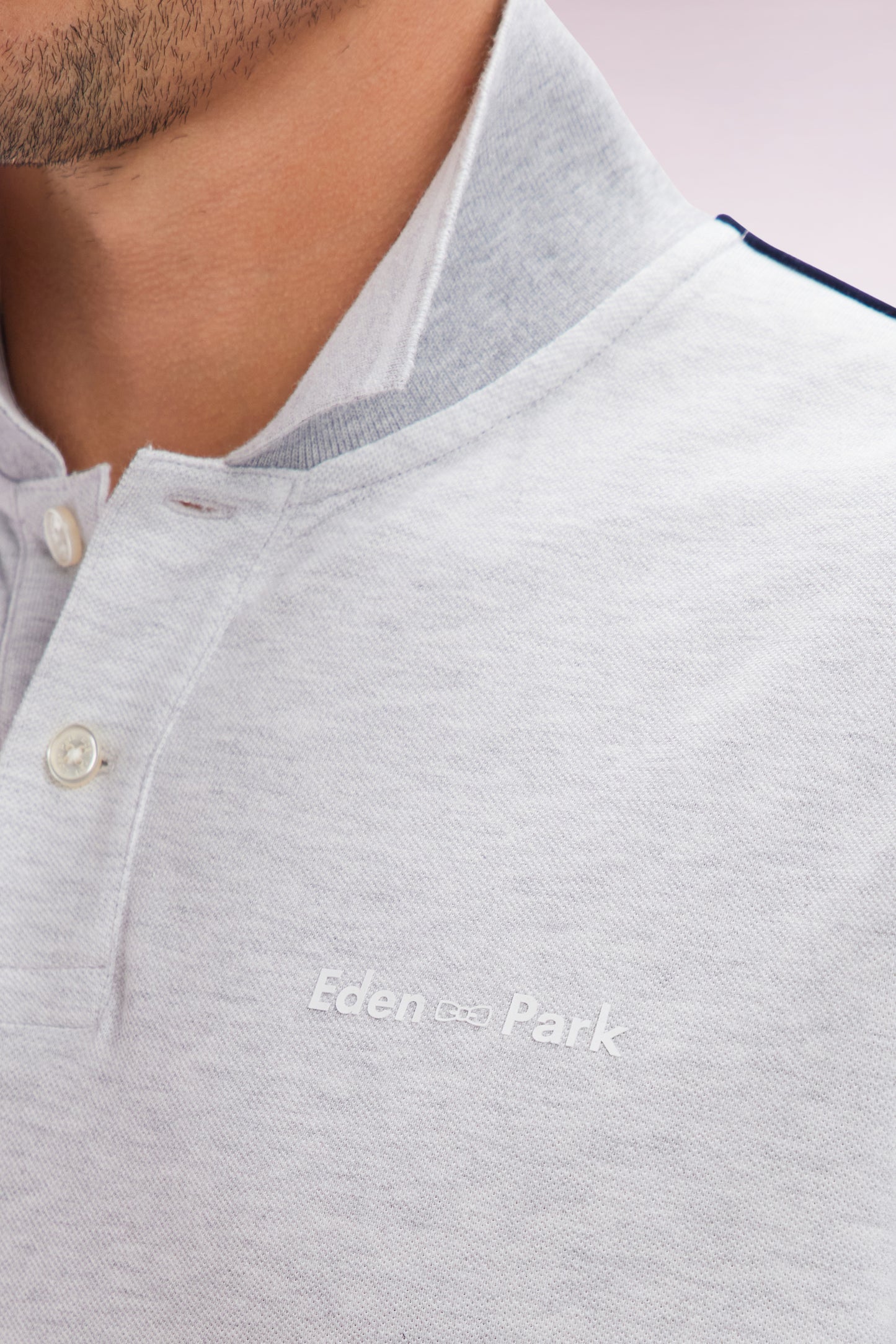 Relaxed-fit plain short-sleeved polo shirt in grey cotton with Eden Park lettering