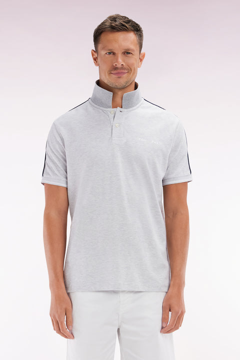 Polo à manches courtes uni en coton gris inscription Eden Park coupe décontractée - Image 1