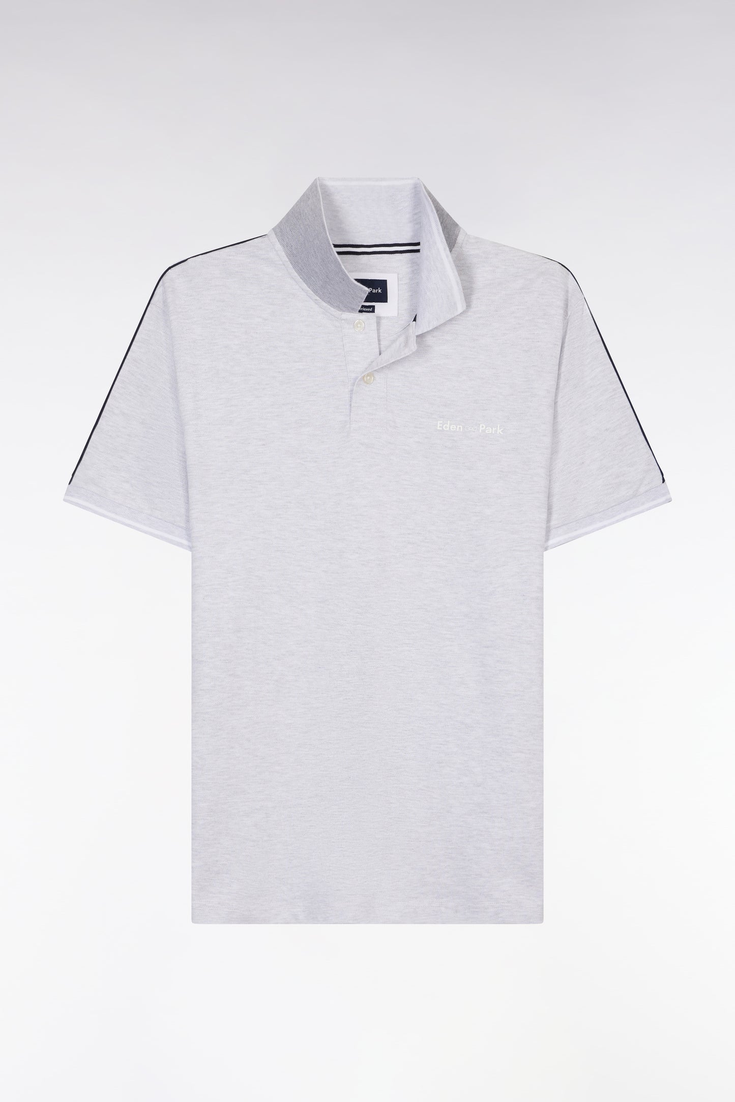 Relaxed-fit plain short-sleeved polo shirt in grey cotton with Eden Park lettering