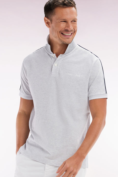 Polo à manches courtes uni en coton gris inscription Eden Park coupe décontractée - Image 3
