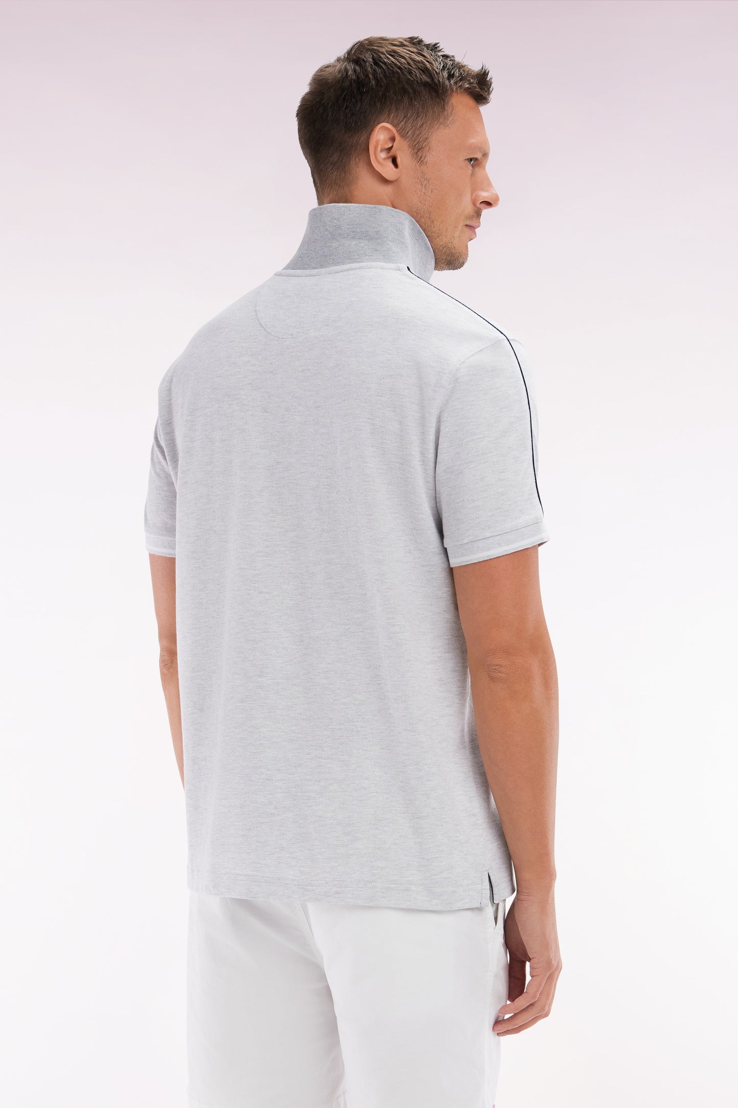 Relaxed-fit plain short-sleeved polo shirt in grey cotton with Eden Park lettering