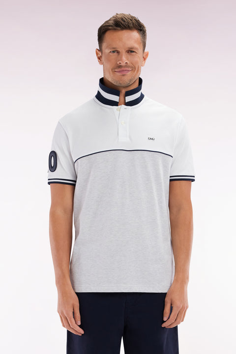 Polo à manches courtes bicolore en coton gris et blanc coupe décontractée - Image 1