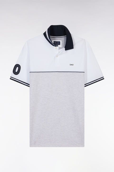 Polo à manches courtes bicolore en coton gris et blanc coupe décontractée - Image 2