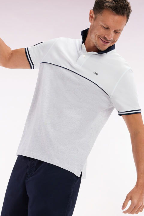 Polo à manches courtes bicolore en coton gris et blanc coupe décontractée - Image 3