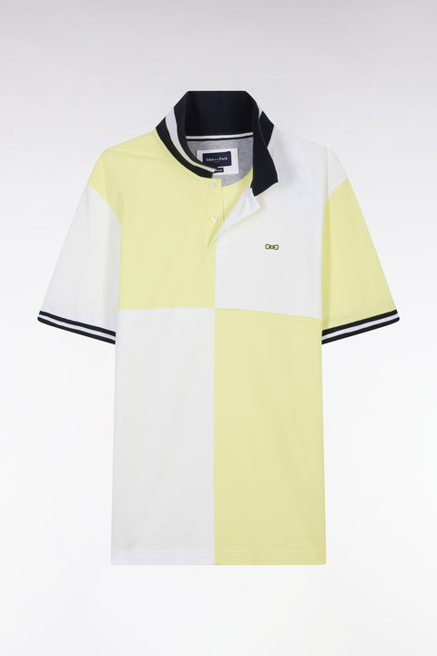 Polo à manches courtes coupé-cousu en coton jaune coupe décontractée - Image 2
