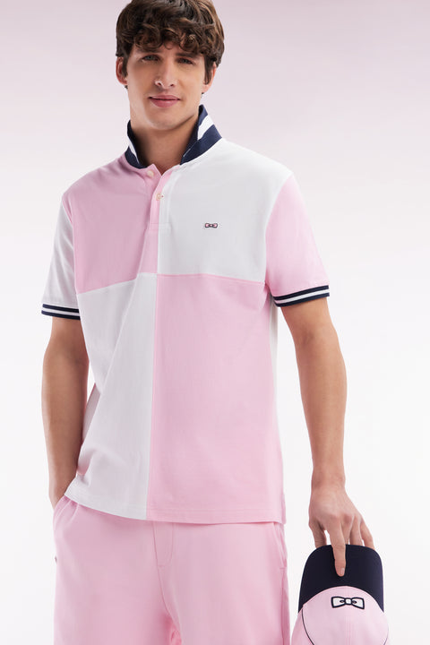 Polo à manches courtes coupé-cousu en coton rose coupe décontractée - Image 3