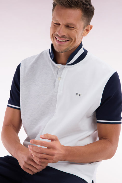 Polo à manches courtes en coton bicolore gris et blanc coupe décontractée - Image 3