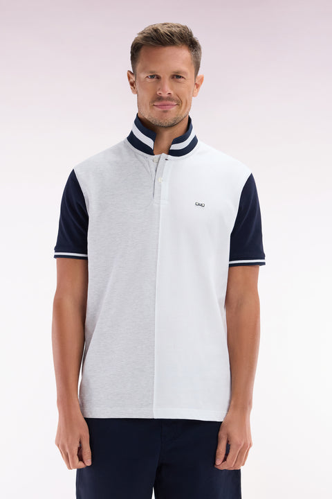 Polo à manches courtes en coton bicolore gris et blanc coupe décontractée - Image 1