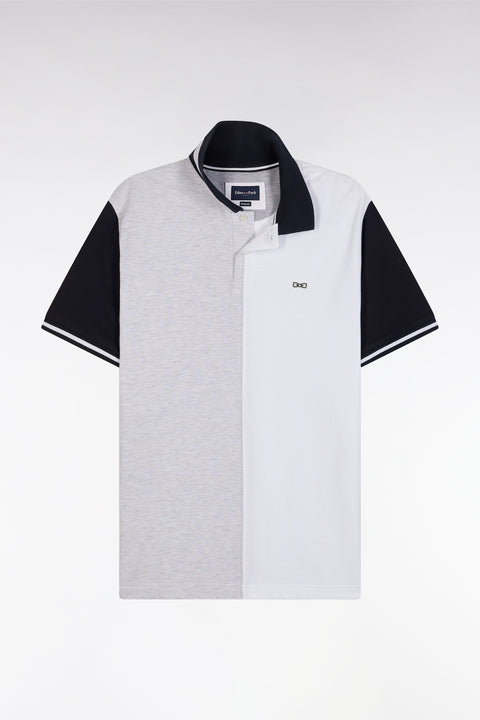 Polo à manches courtes en coton bicolore gris et blanc coupe décontractée - Image 2