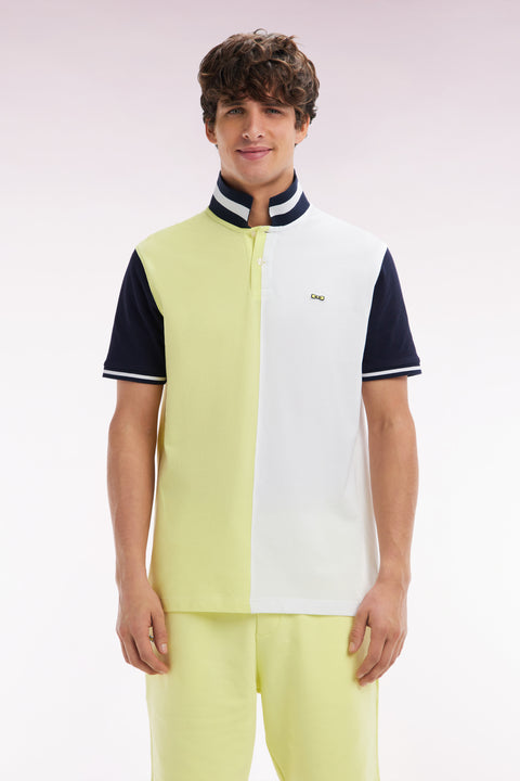 Polo à manches courtes en coton bicolore jaune et blanc coupe décontractée - Image 1