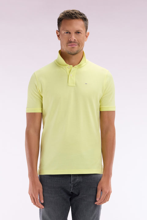 Polo à manches courtes uni en coton Pima jaune coupe droite - Image 1