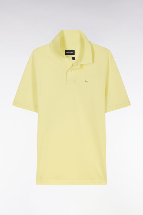Polo à manches courtes uni en coton Pima jaune coupe droite - Image 2