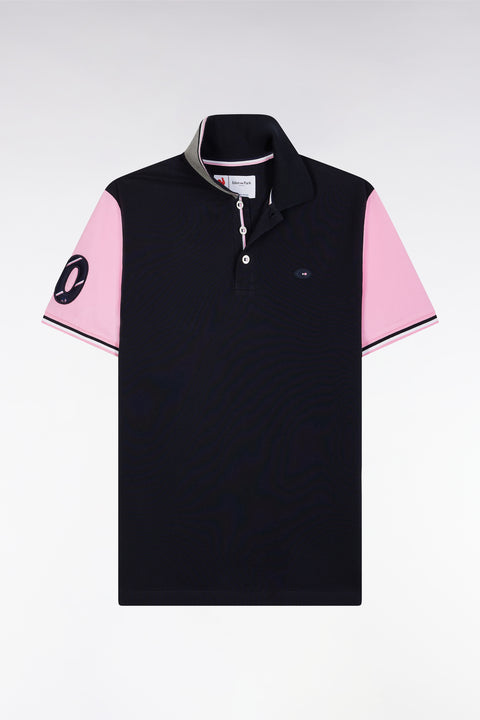 Polo à manches courtes en piqué coton marine broderie 10 manche coupe droite - Image 2