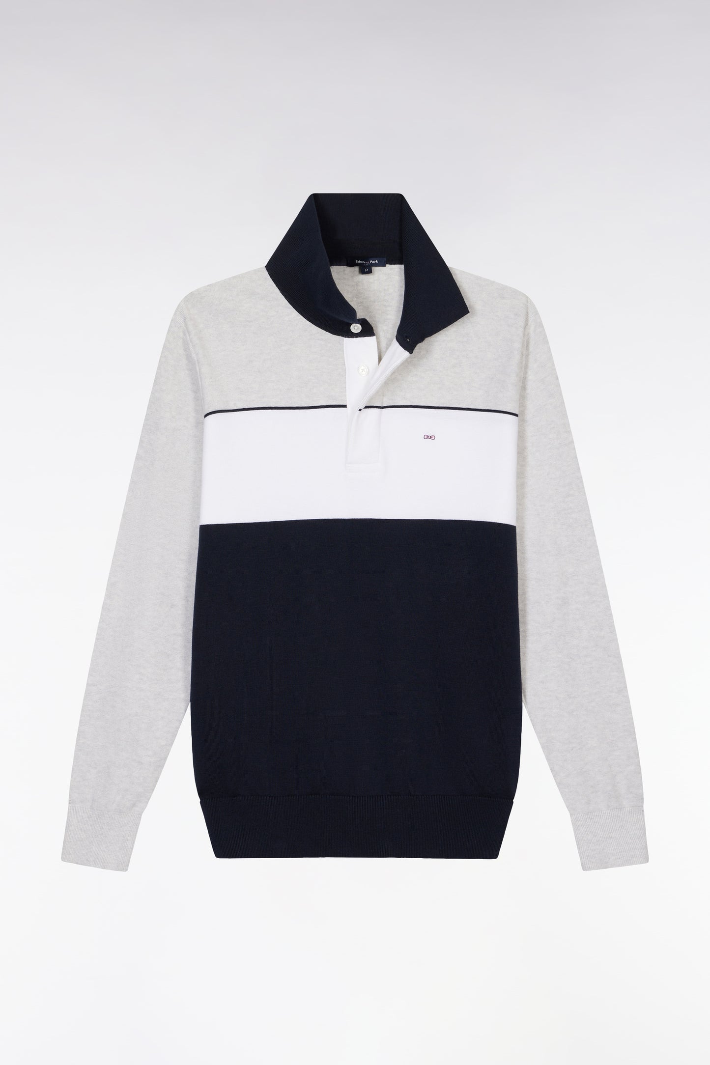 Straight-fit grey cotton jumper with a rugby-style collar