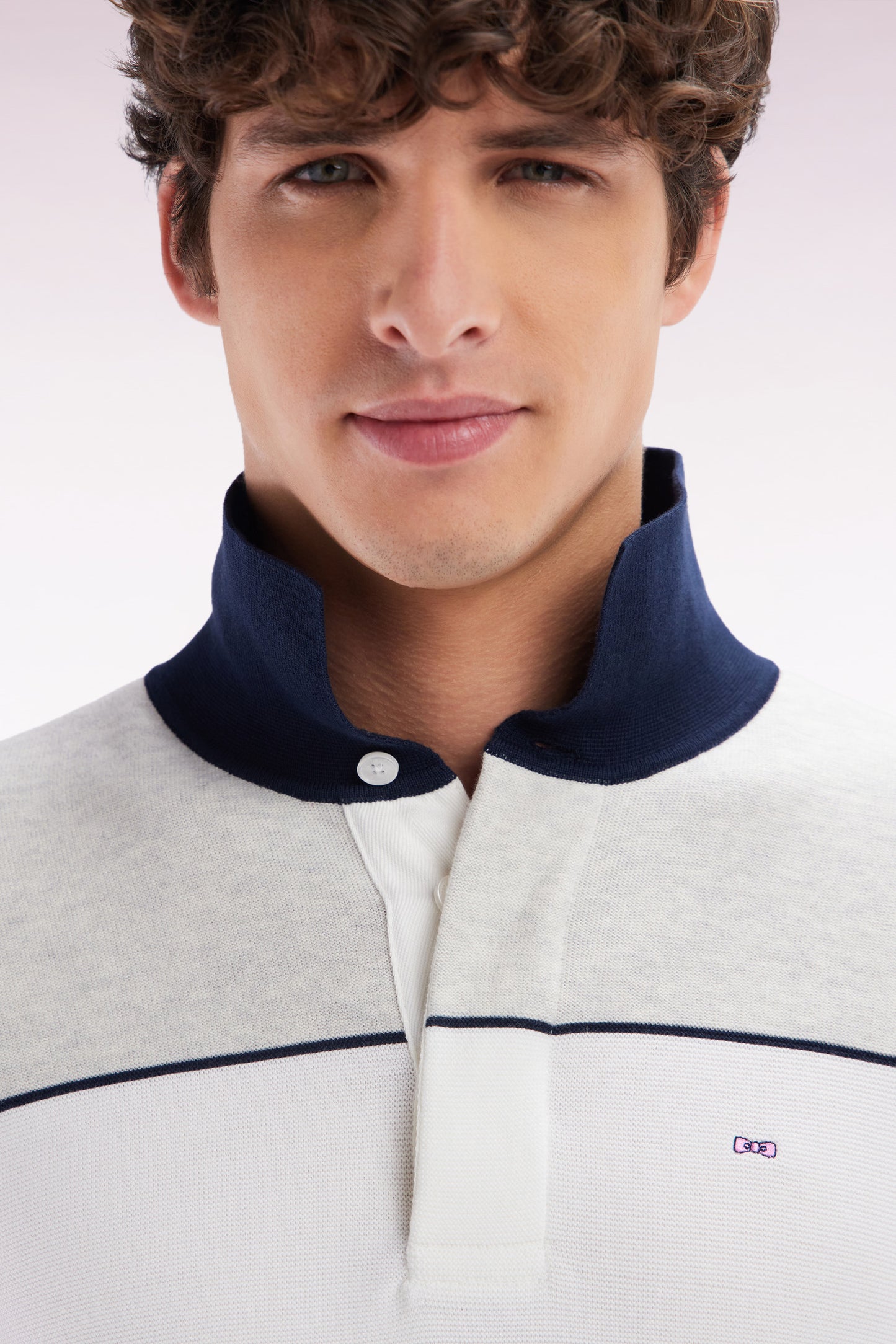 Straight-fit grey cotton jumper with a rugby-style collar