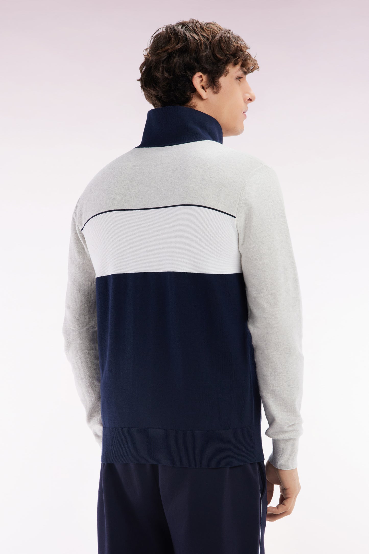 Straight-fit grey cotton jumper with a rugby-style collar