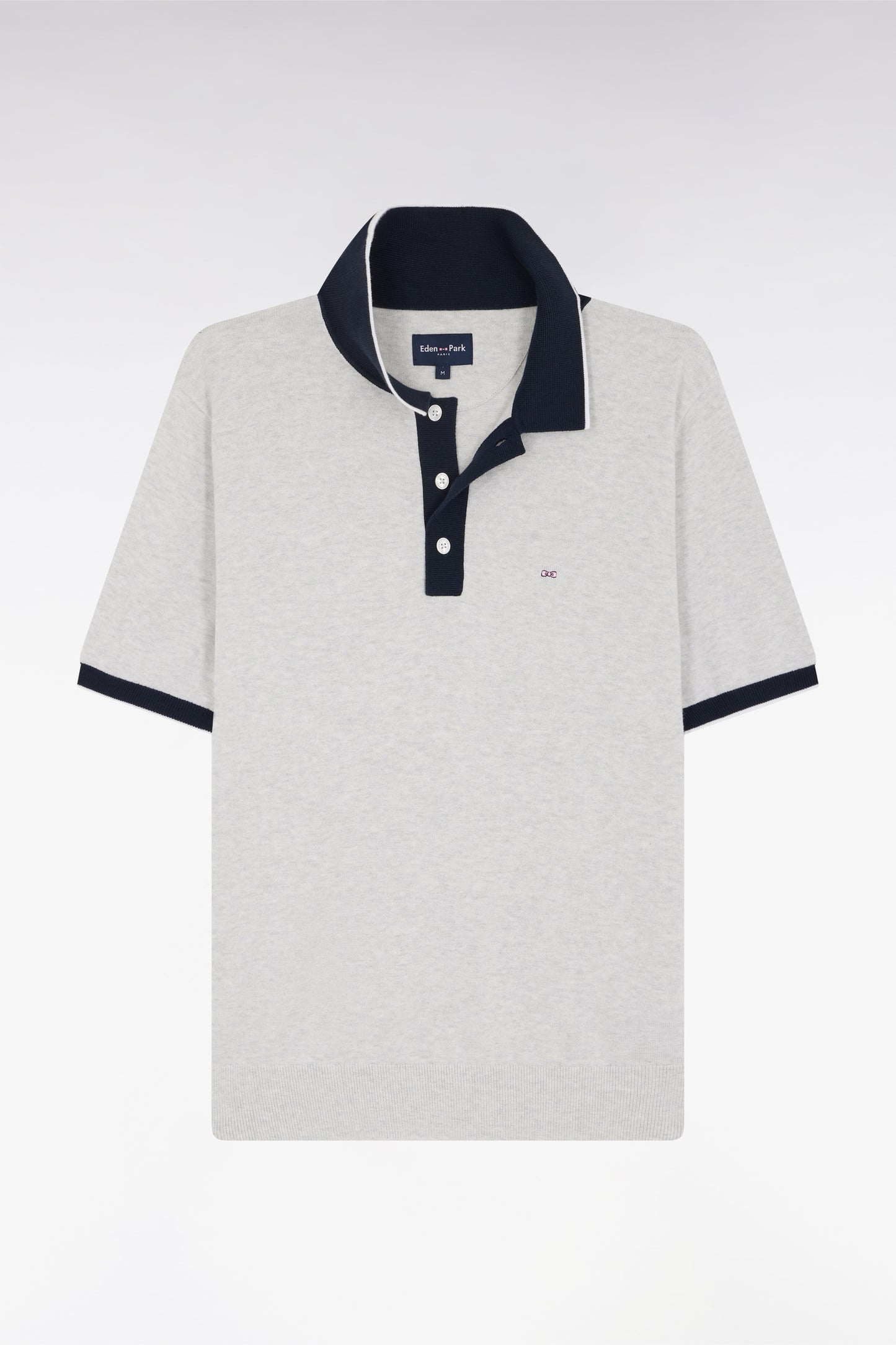 Straight-fit short-sleeved polo collar jumper in grey cotton