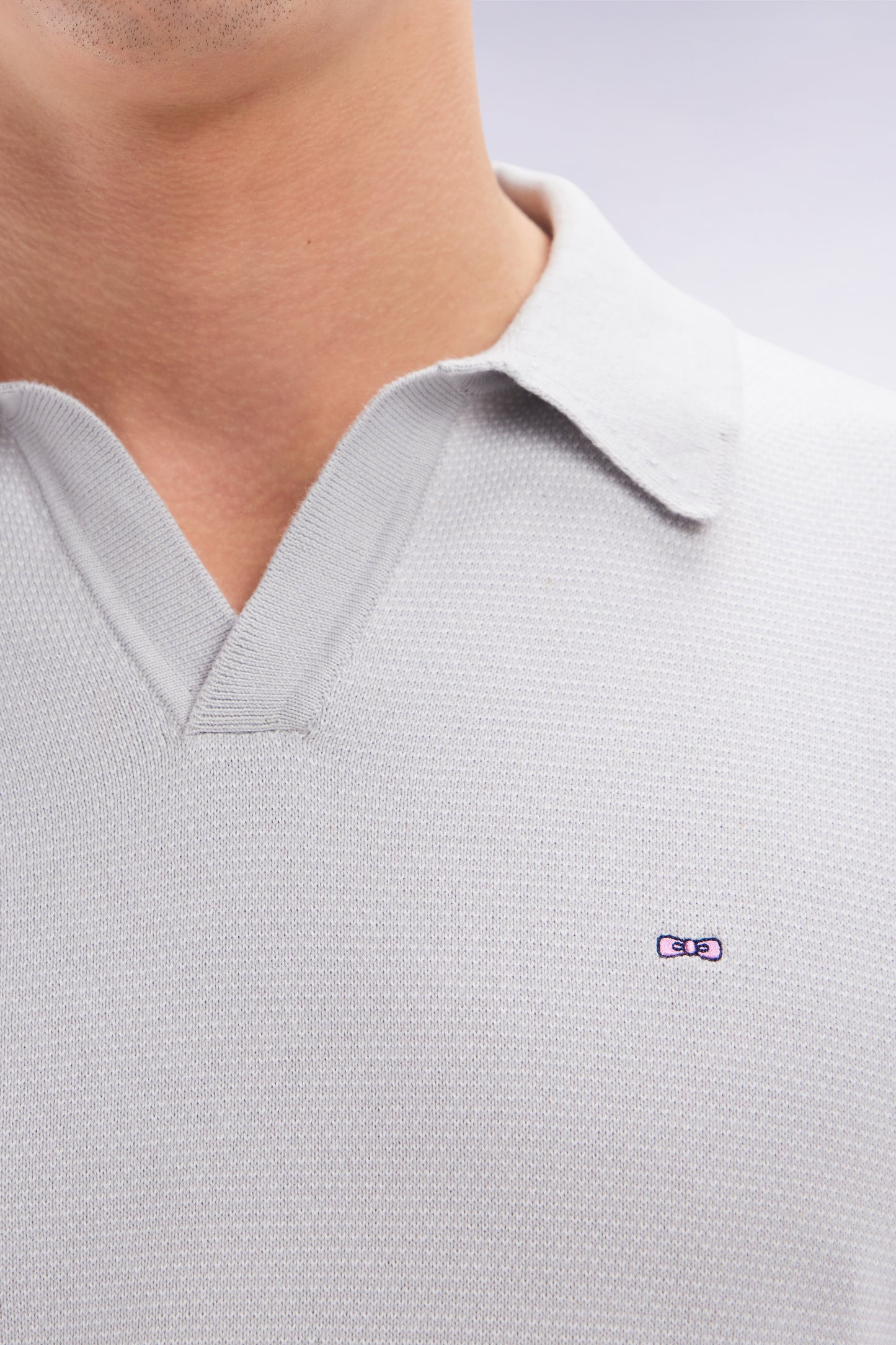 Straight-cut grey cotton polo neck jumper