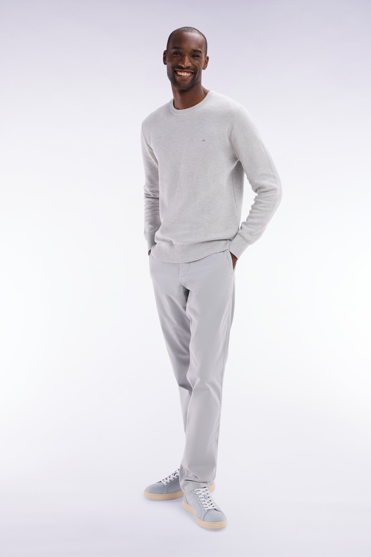 Straight-fit grey honeycomb cotton crew neck jumper