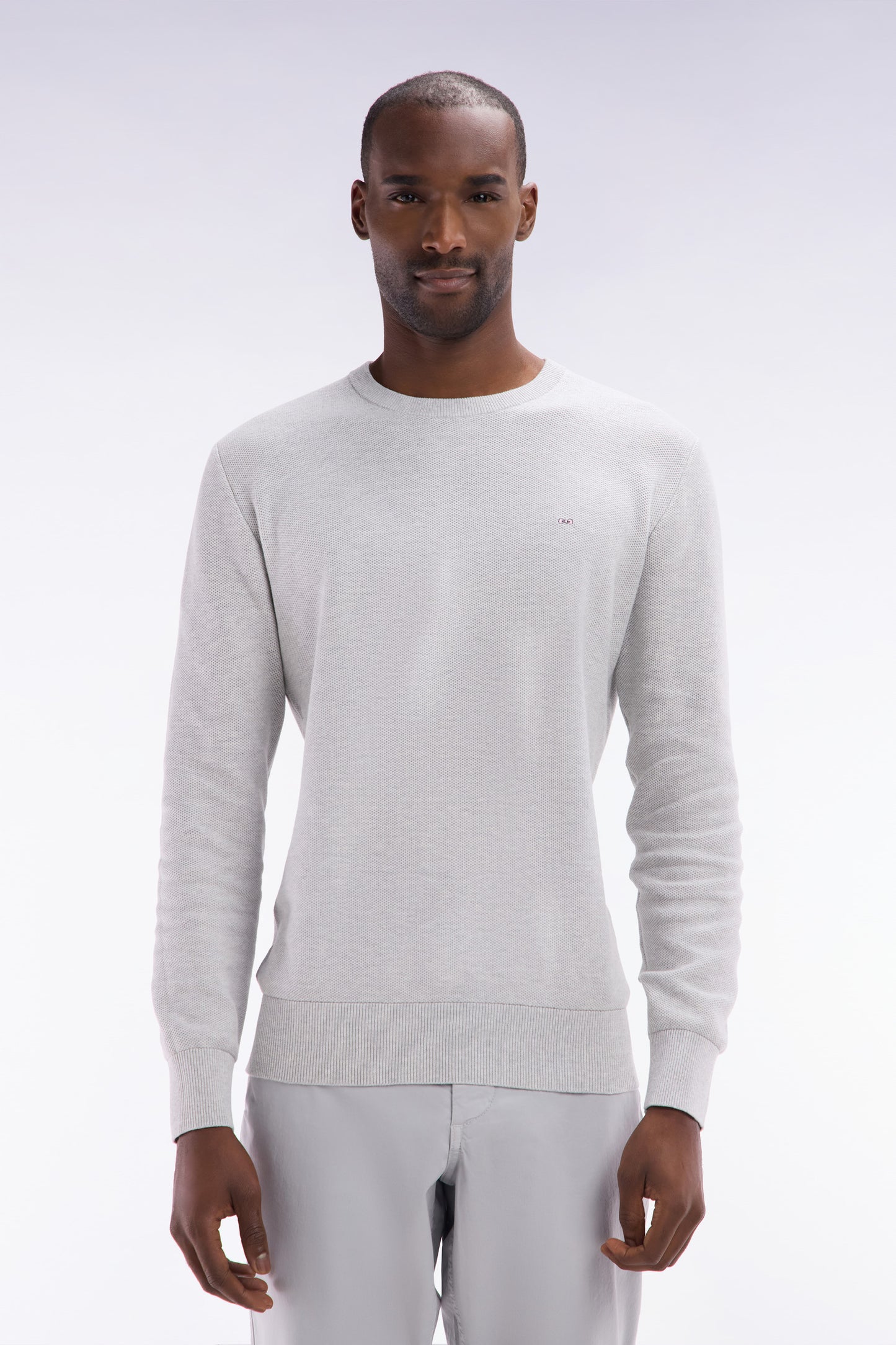 Straight-fit grey honeycomb cotton crew neck jumper