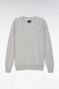 Pull col rond en coton nid d'abeille gris coupe droite