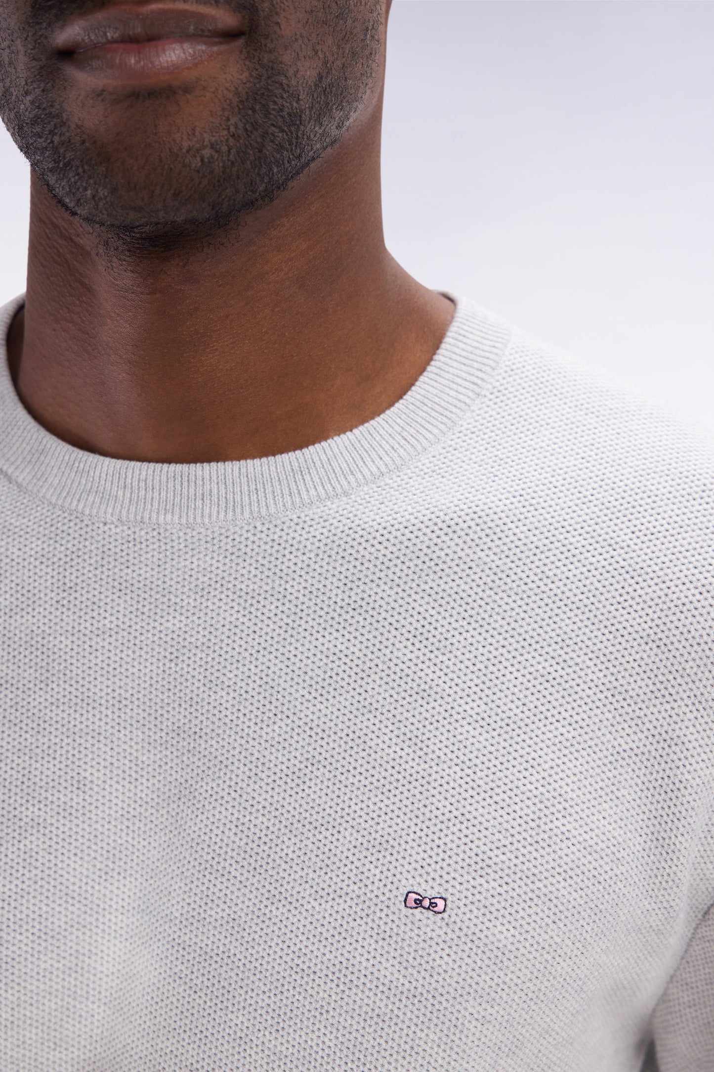 Straight-fit grey honeycomb cotton crew neck jumper