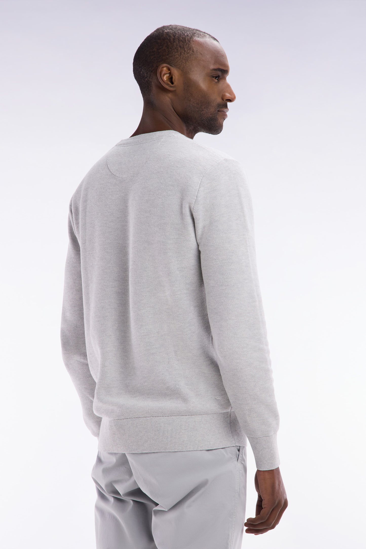 Straight-fit grey honeycomb cotton crew neck jumper
