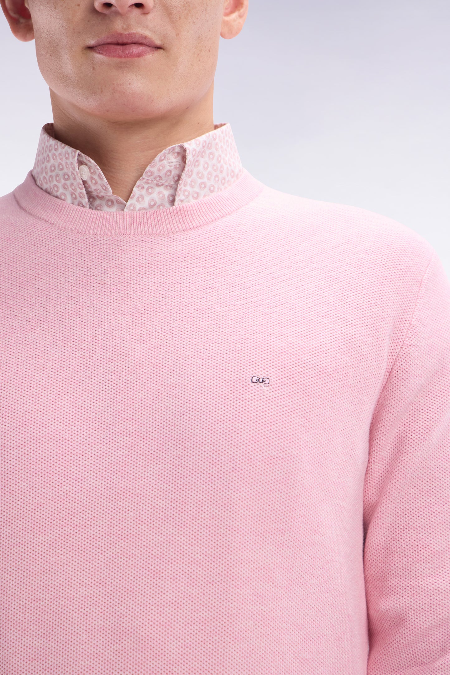 Straight-fit pink honeycomb cotton crew neck jumper