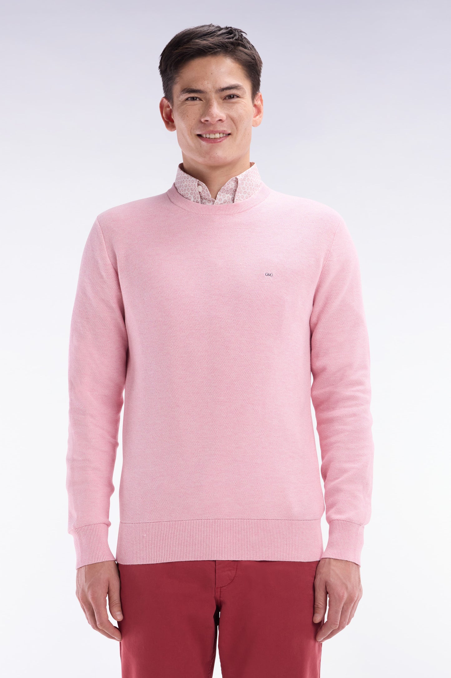 Straight-fit pink honeycomb cotton crew neck jumper
