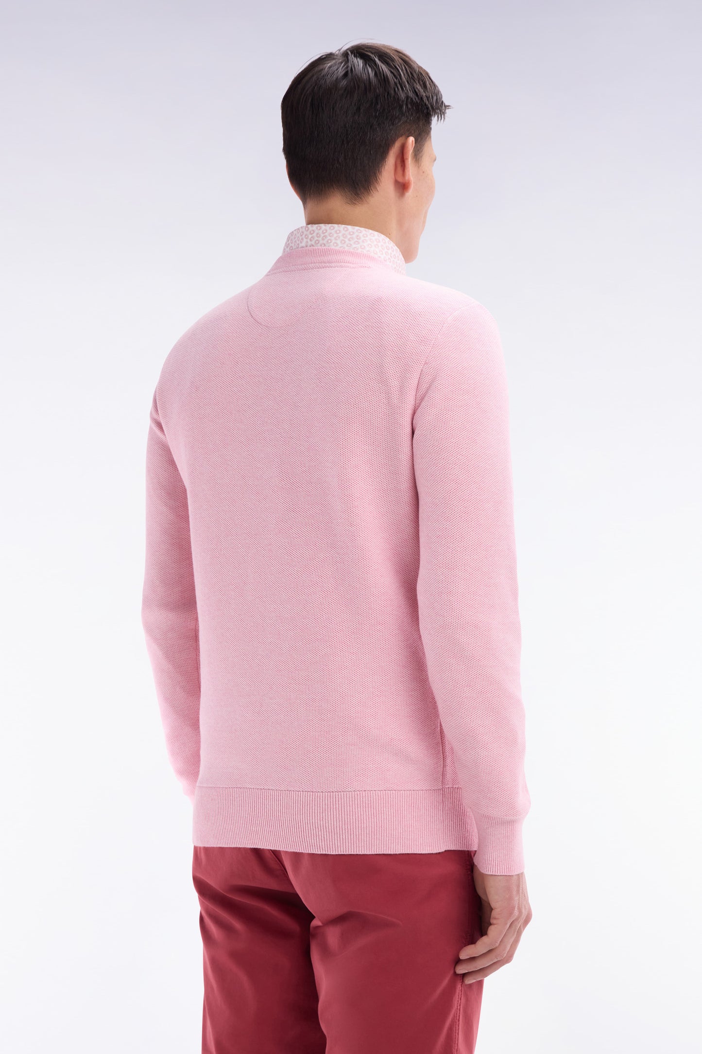 Straight-fit pink honeycomb cotton crew neck jumper