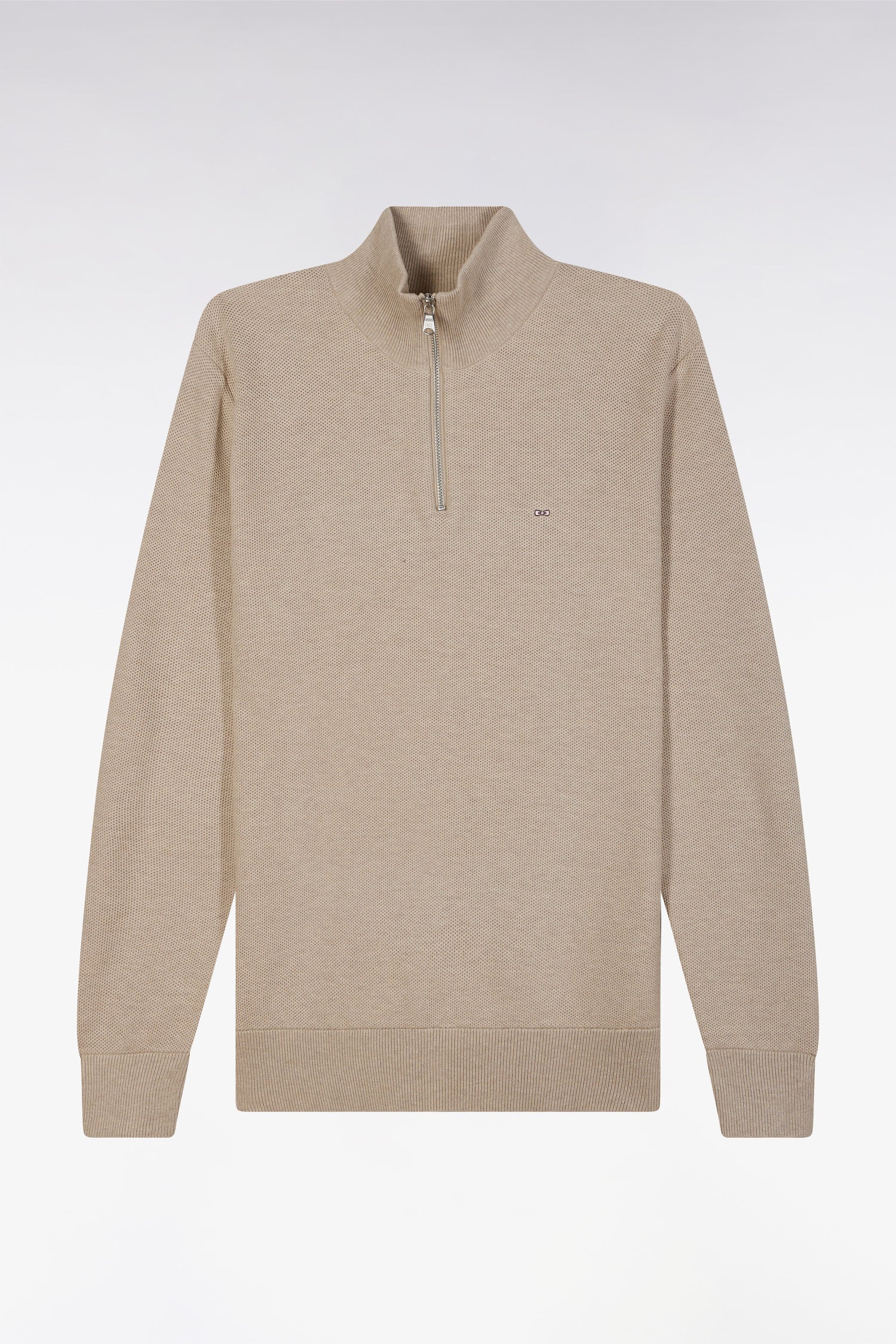 Pull col camionneur en coton nid d'abeille beige coupe droite