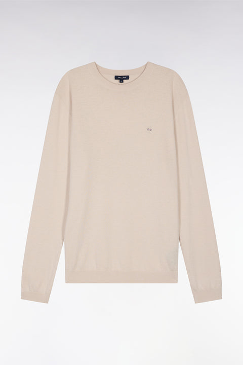 Pull col rond en coton et soie mélangés beige coupe droite - Image 2