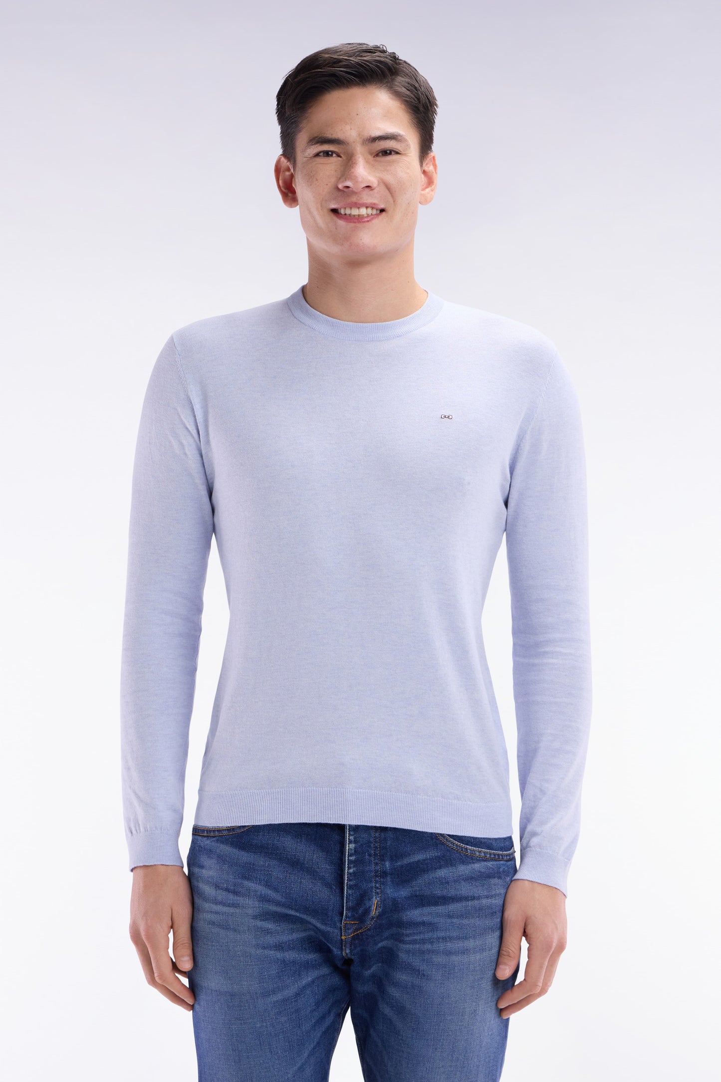 Straight-fit grey cotton-silk blend crewneck jumper