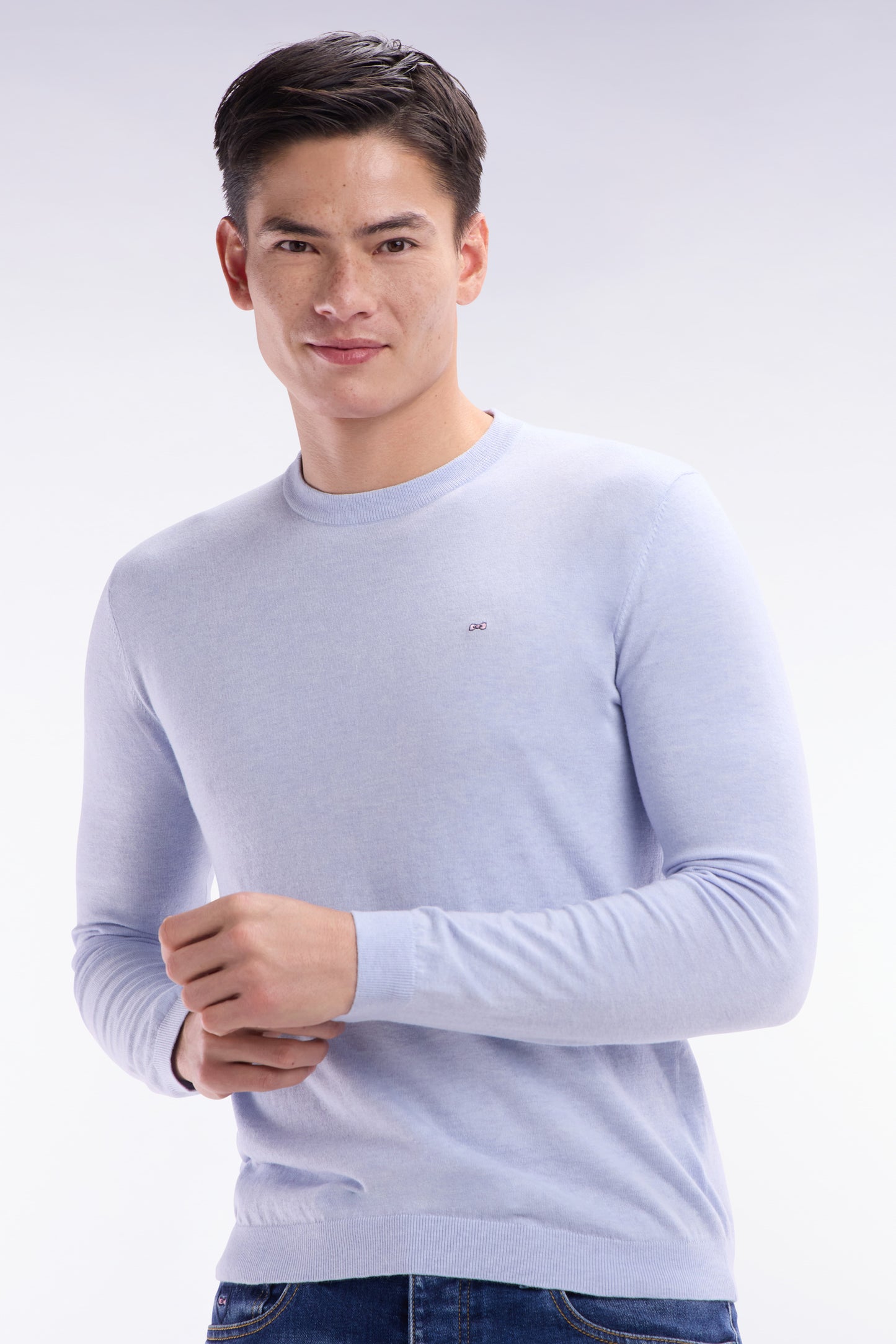 Straight-fit grey cotton-silk blend crewneck jumper