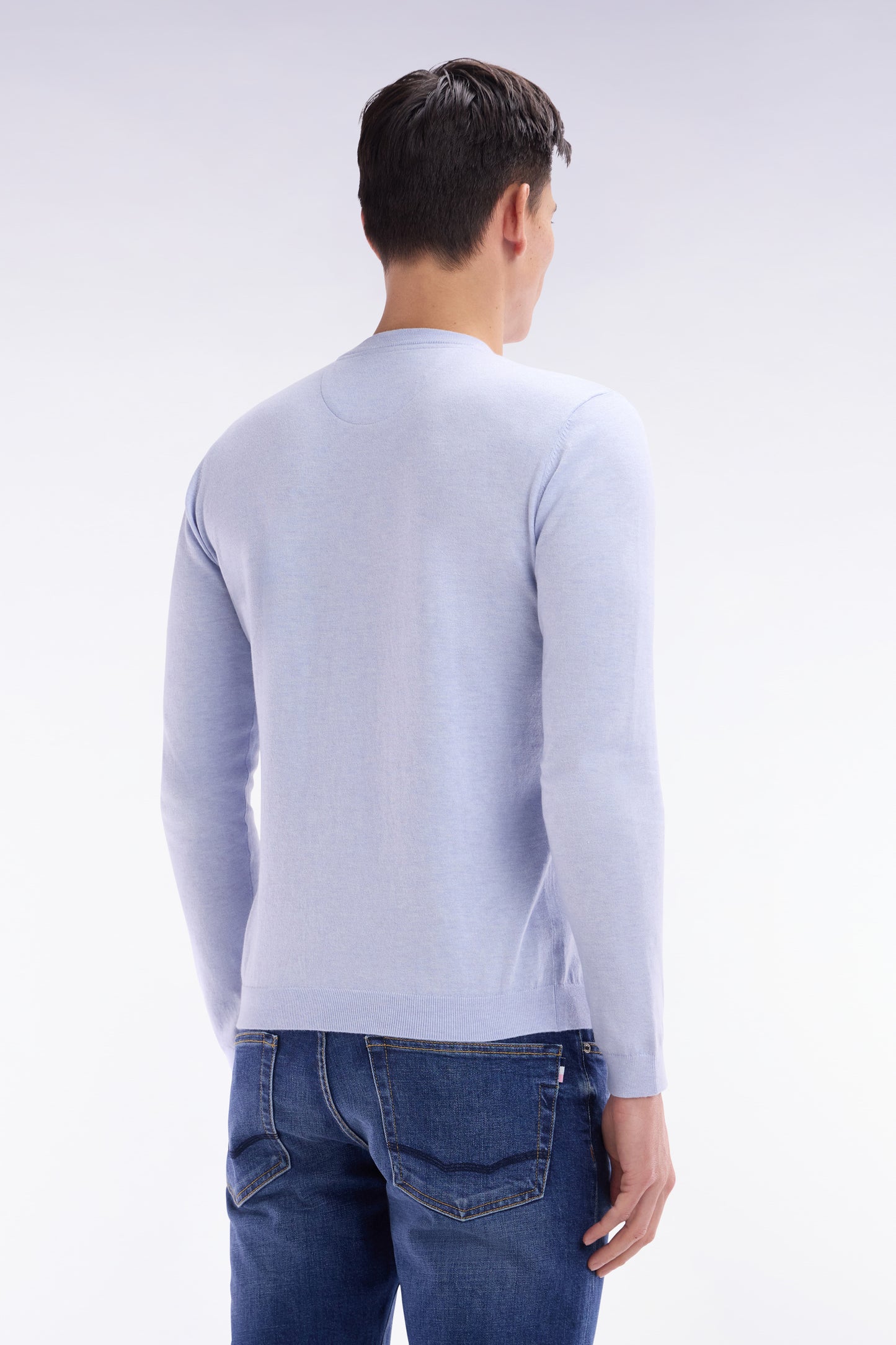 Straight-fit grey cotton-silk blend crewneck jumper